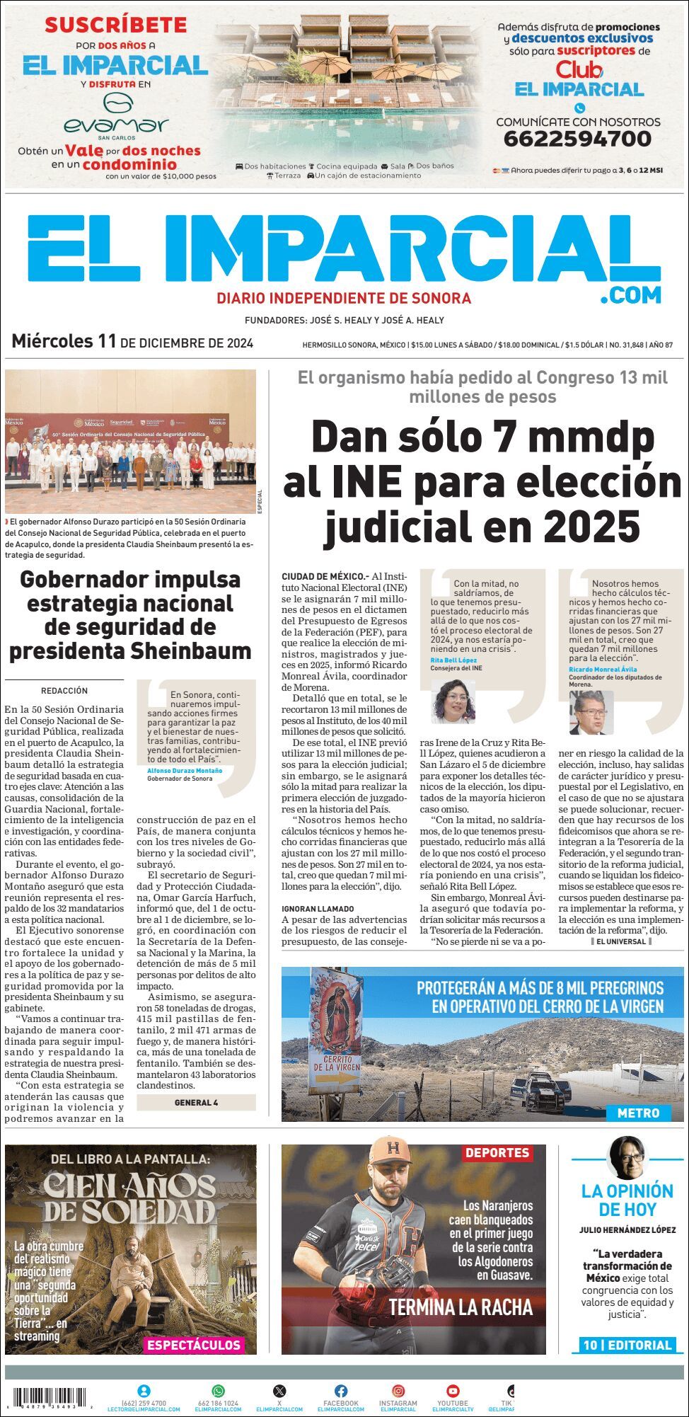 El Imparcial, edición del miércoles 11 de diciembre de 2024