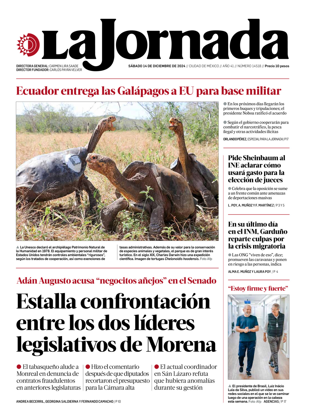 La Jornada, edición del sábado 14 de diciembre de 2024