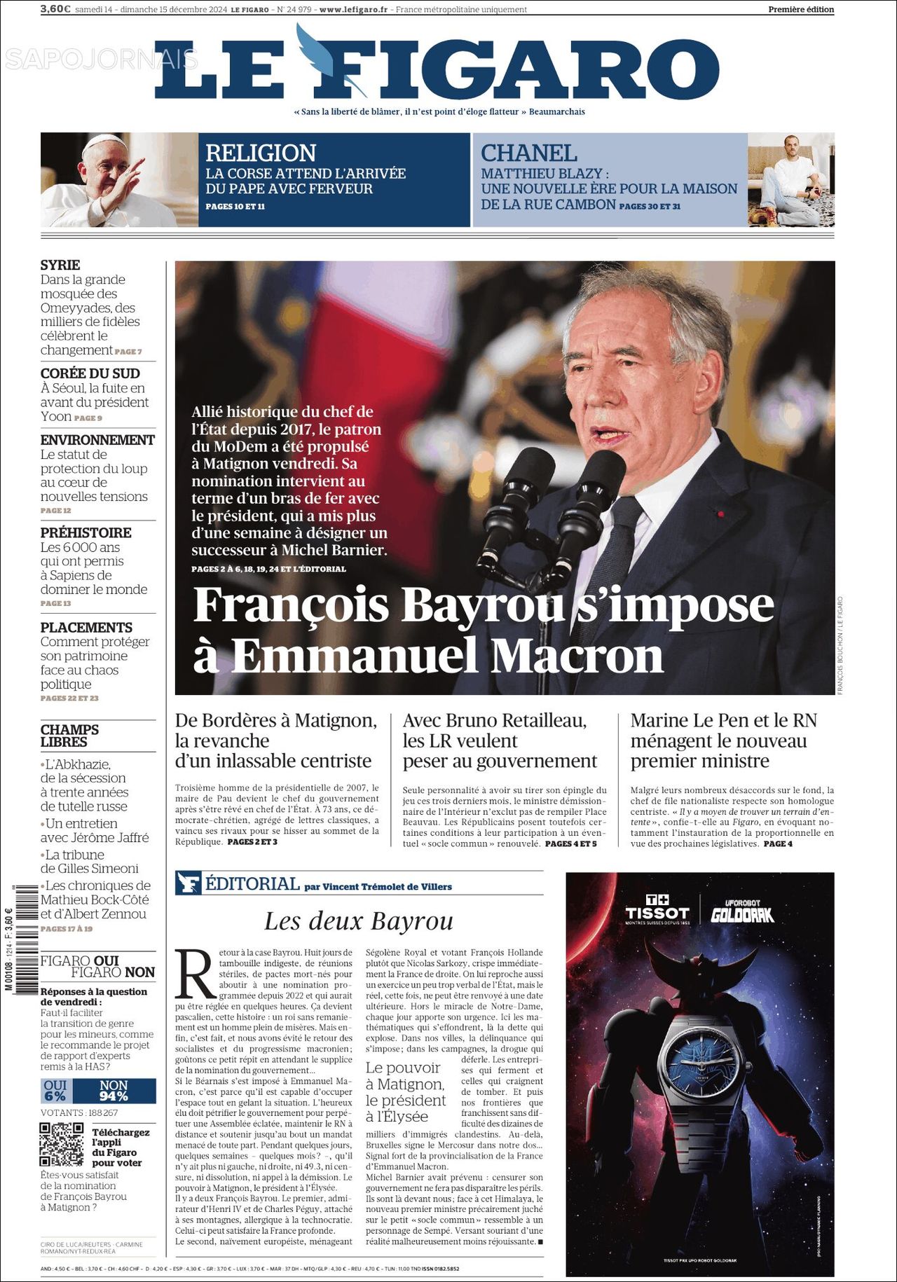 Le Figaro, edición del sábado 14 de diciembre de 2024