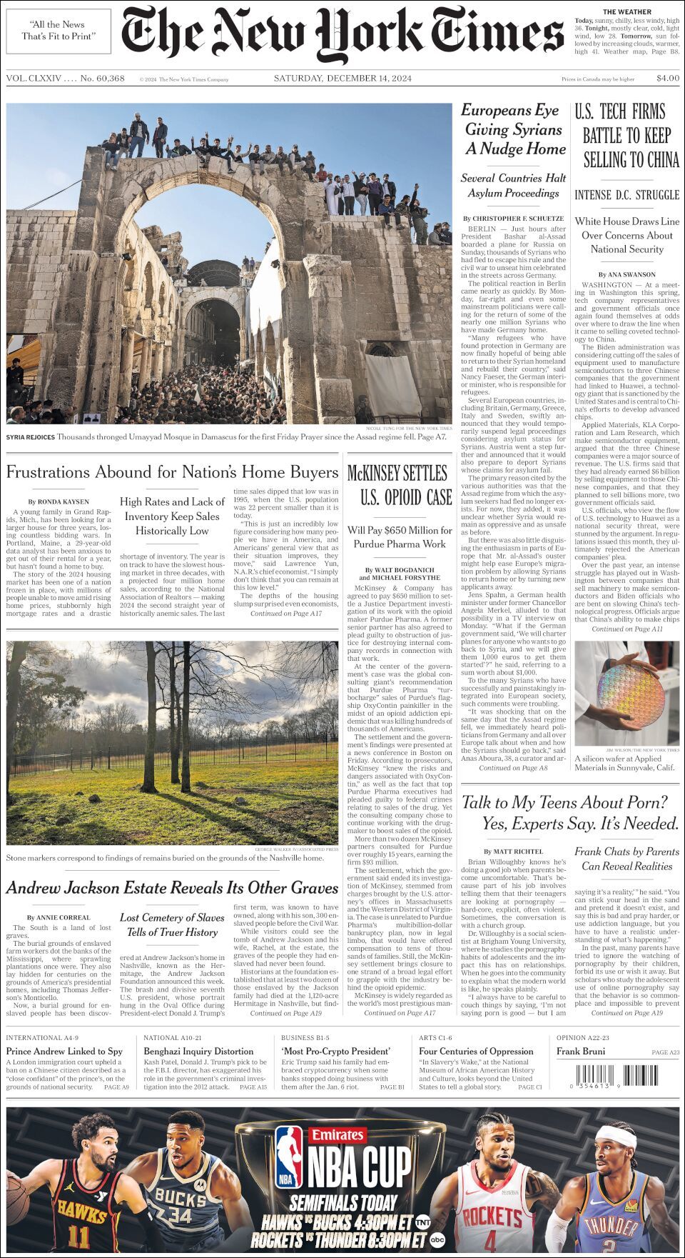 The New York Times, edición del sábado 14 de diciembre de 2024