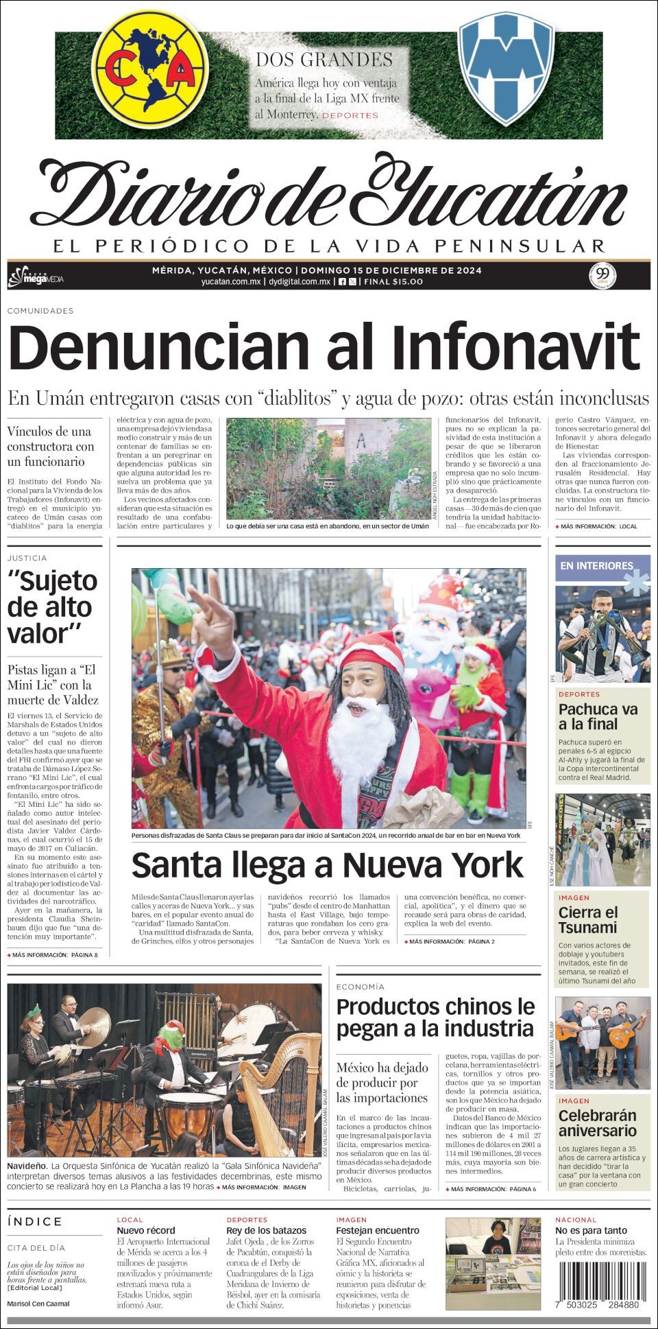 El Diario de Yucatán, edición del domingo 15 de diciembre de 2024