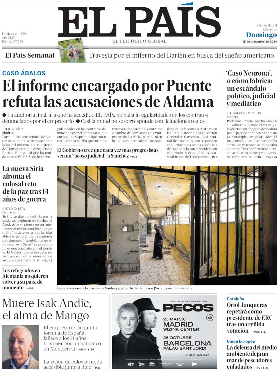 El País, edición del domingo 15 de diciembre de 2024