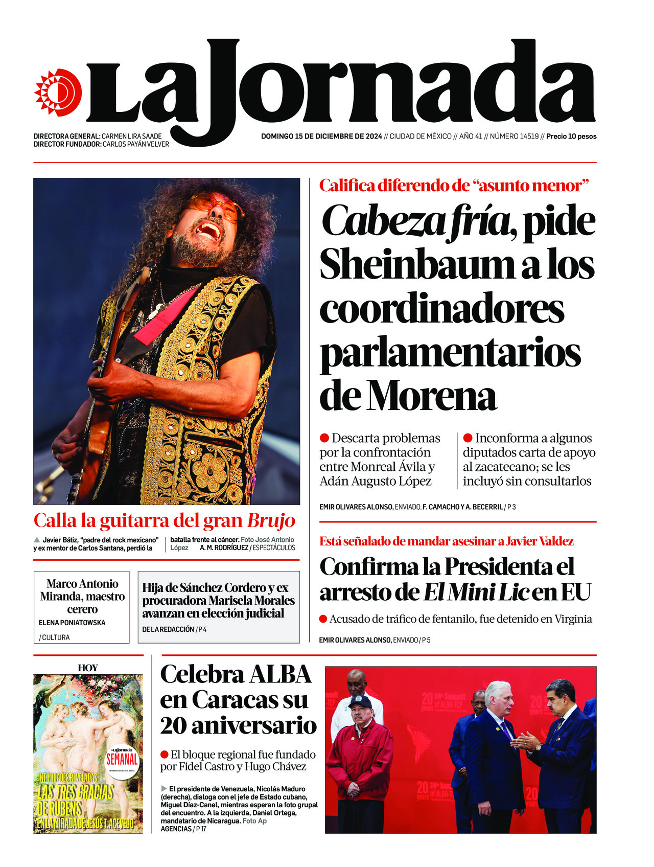 La Jornada, edición del domingo 15 de diciembre de 2024