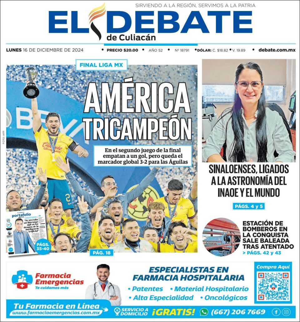 El Debate Culiacán, edición del lunes 16 de diciembre de 2024