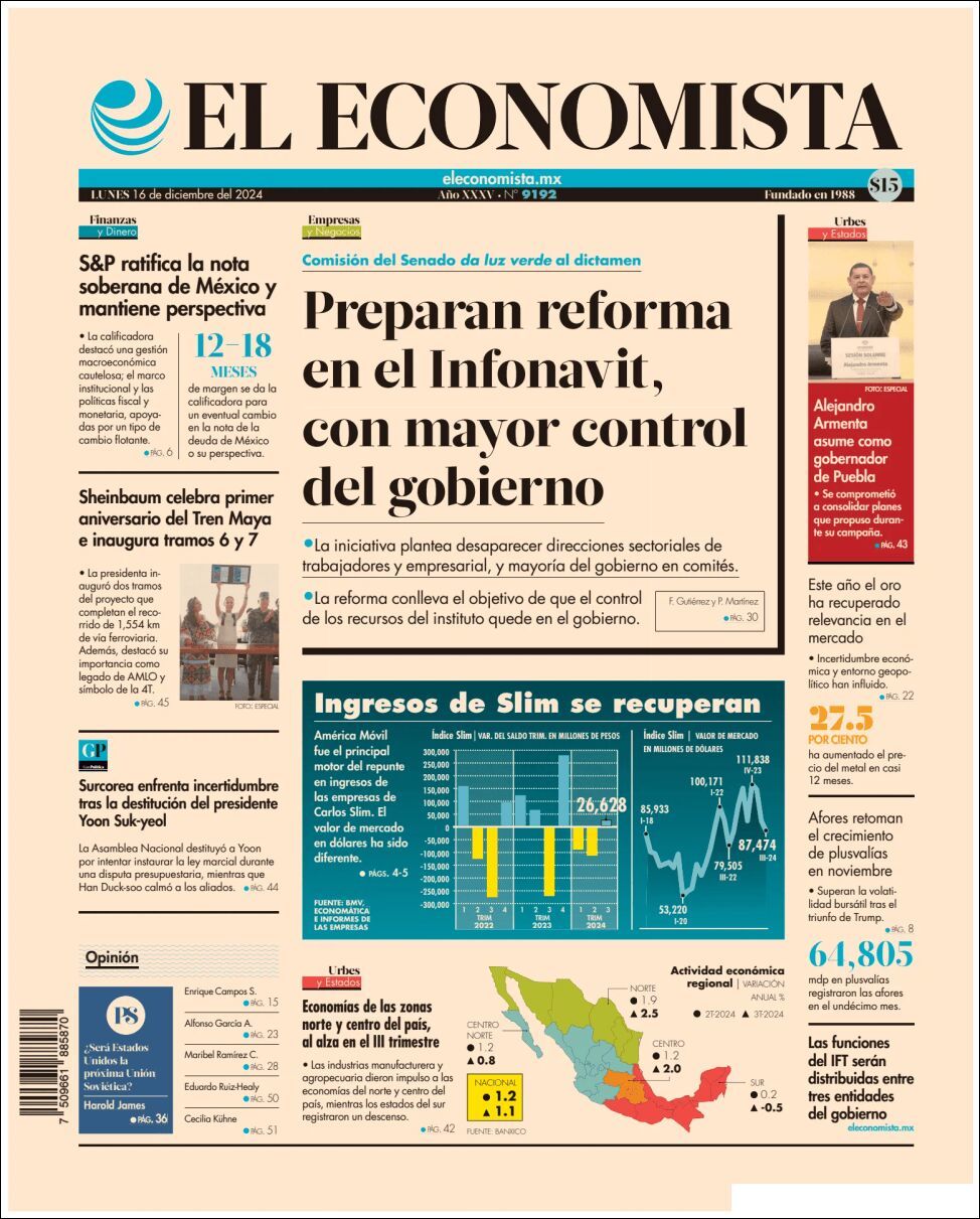 El Economista, edición del lunes 16 de diciembre de 2024