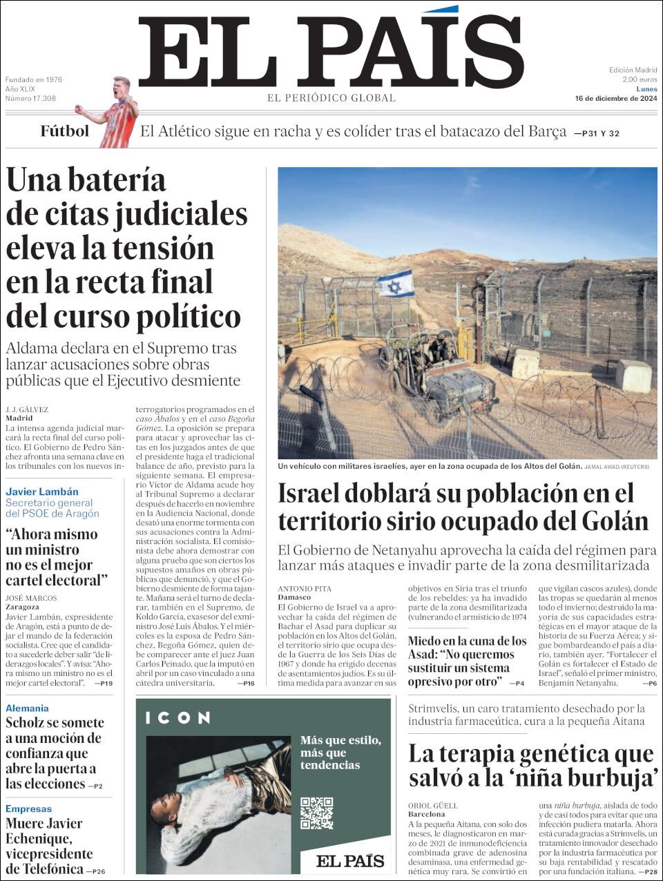 El País, edición del lunes 16 de diciembre de 2024