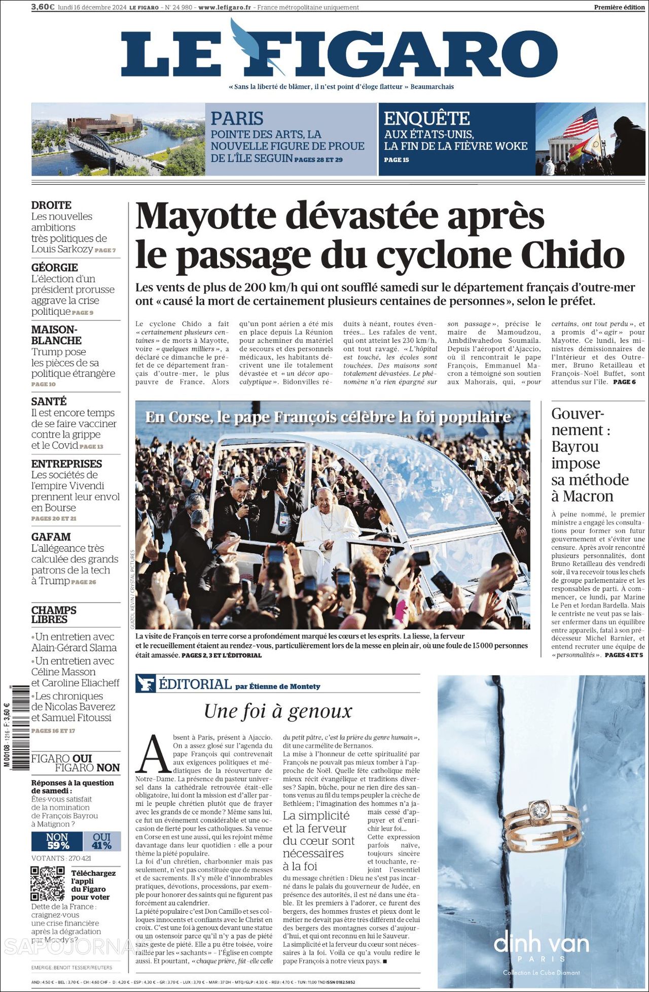 Le Figaro, edición del lunes 16 de diciembre de 2024