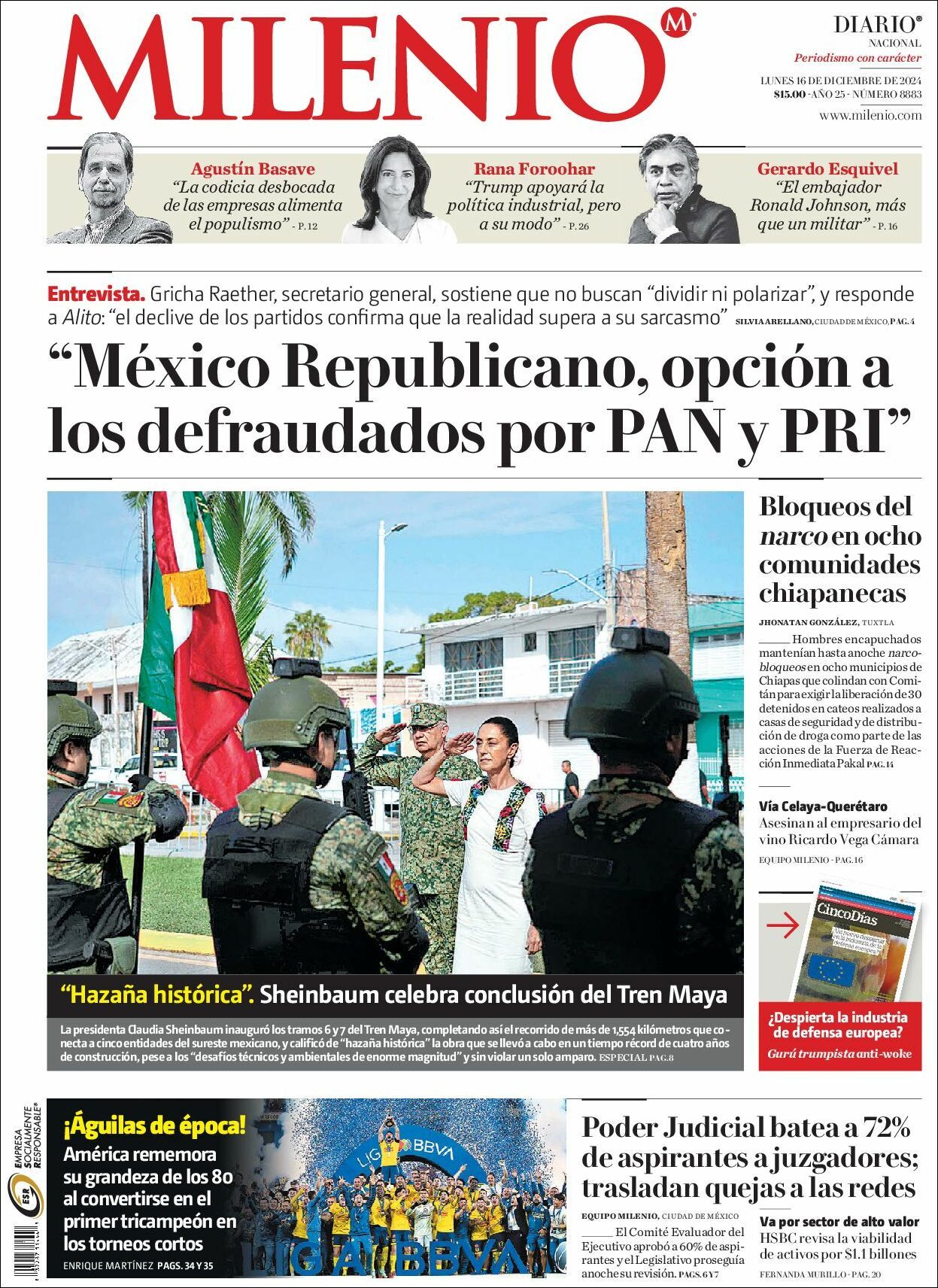 Milenio, edición del lunes 16 de diciembre de 2024