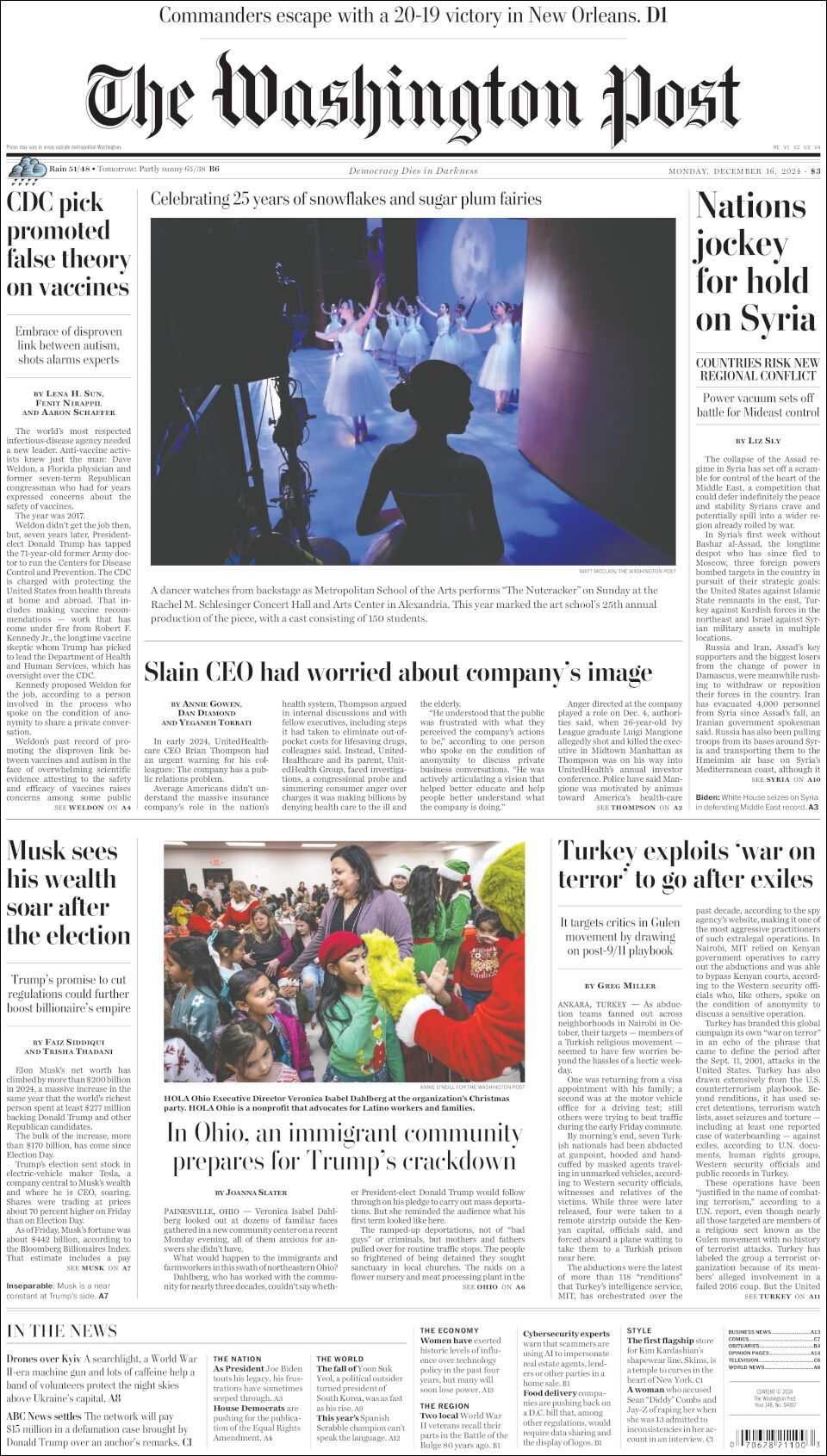 The Washington Post, edición del lunes 16 de diciembre de 2024