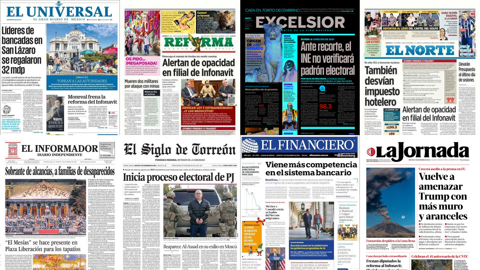 Portadas de periódicos impresos más importantes de México hoy