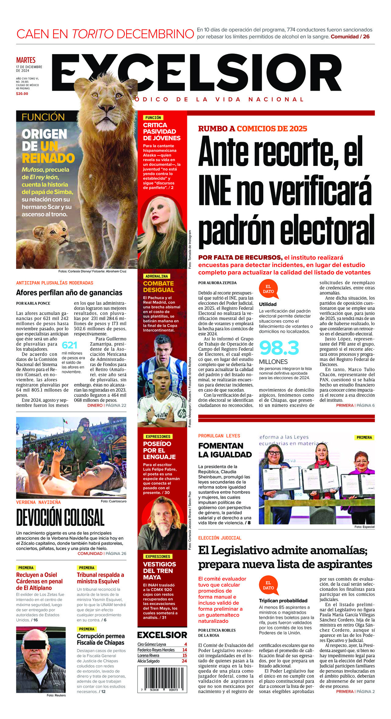 Excelsior, edición del martes 17 de diciembre de 2024