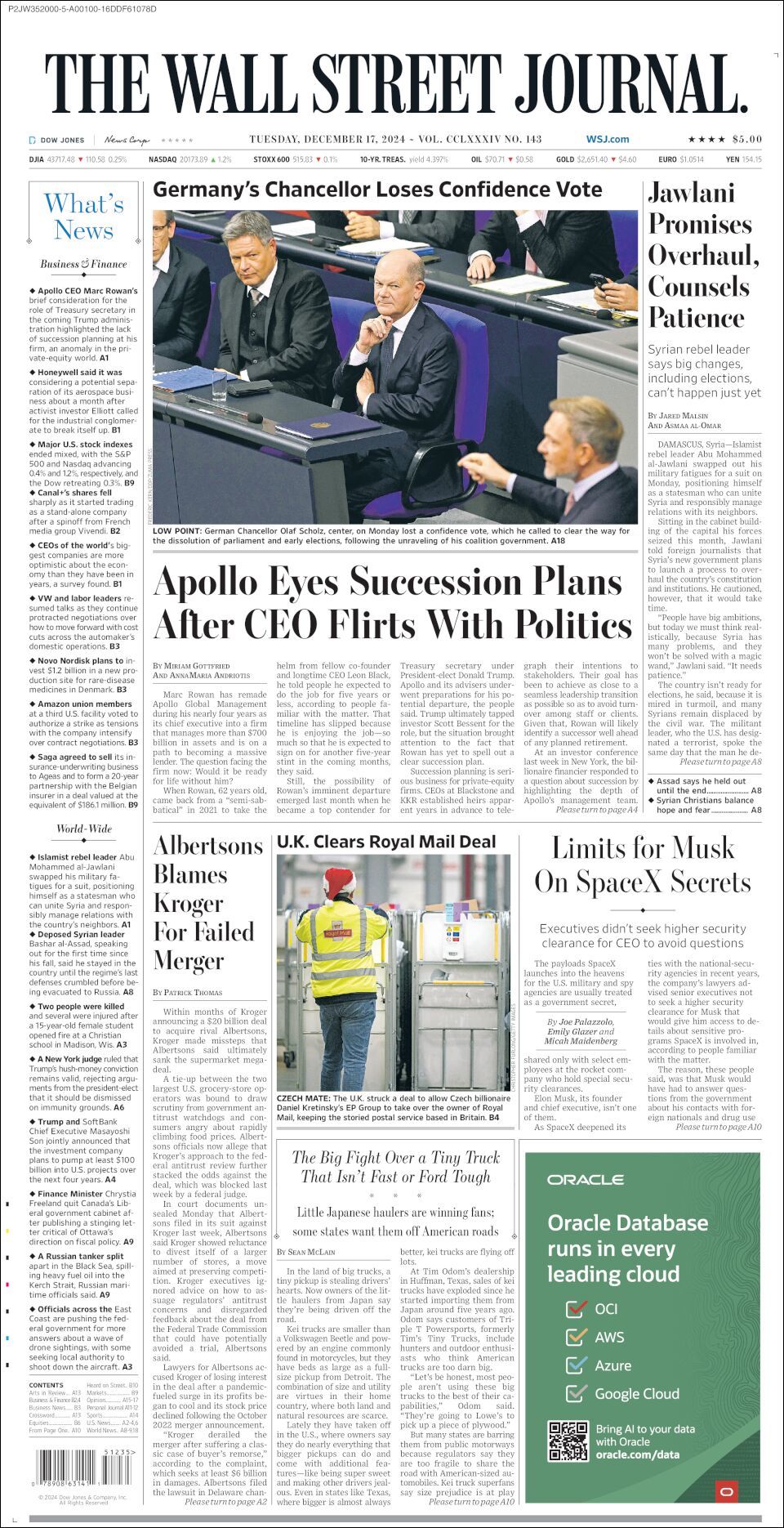 The Wall Street Journal, edición del martes 17 de diciembre de 2024