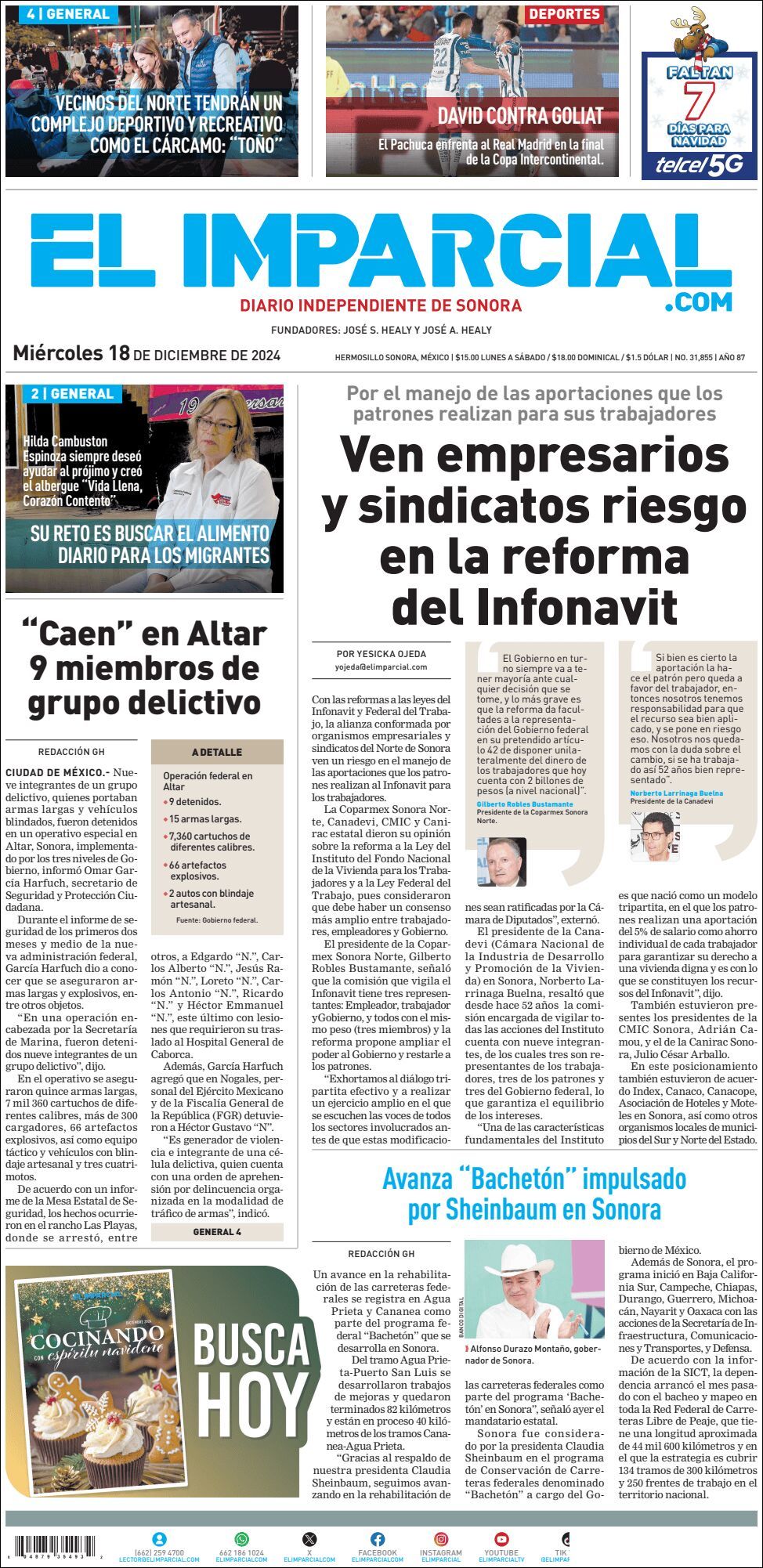 El Imparcial, edición del miércoles 18 de diciembre de 2024