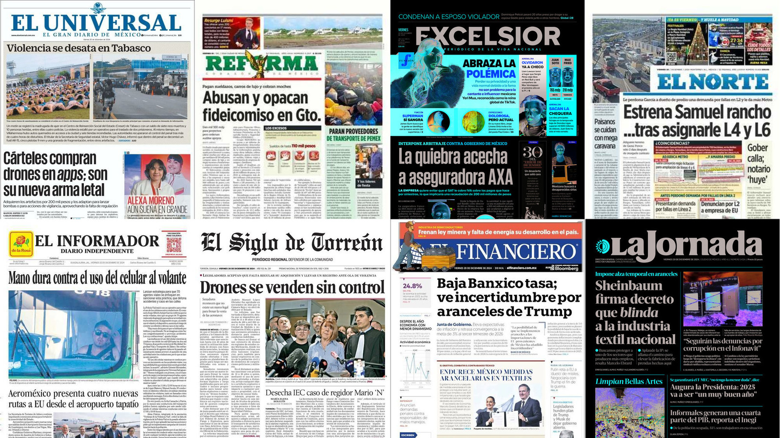 Portadas de periódicos impresos más importantes de México hoy