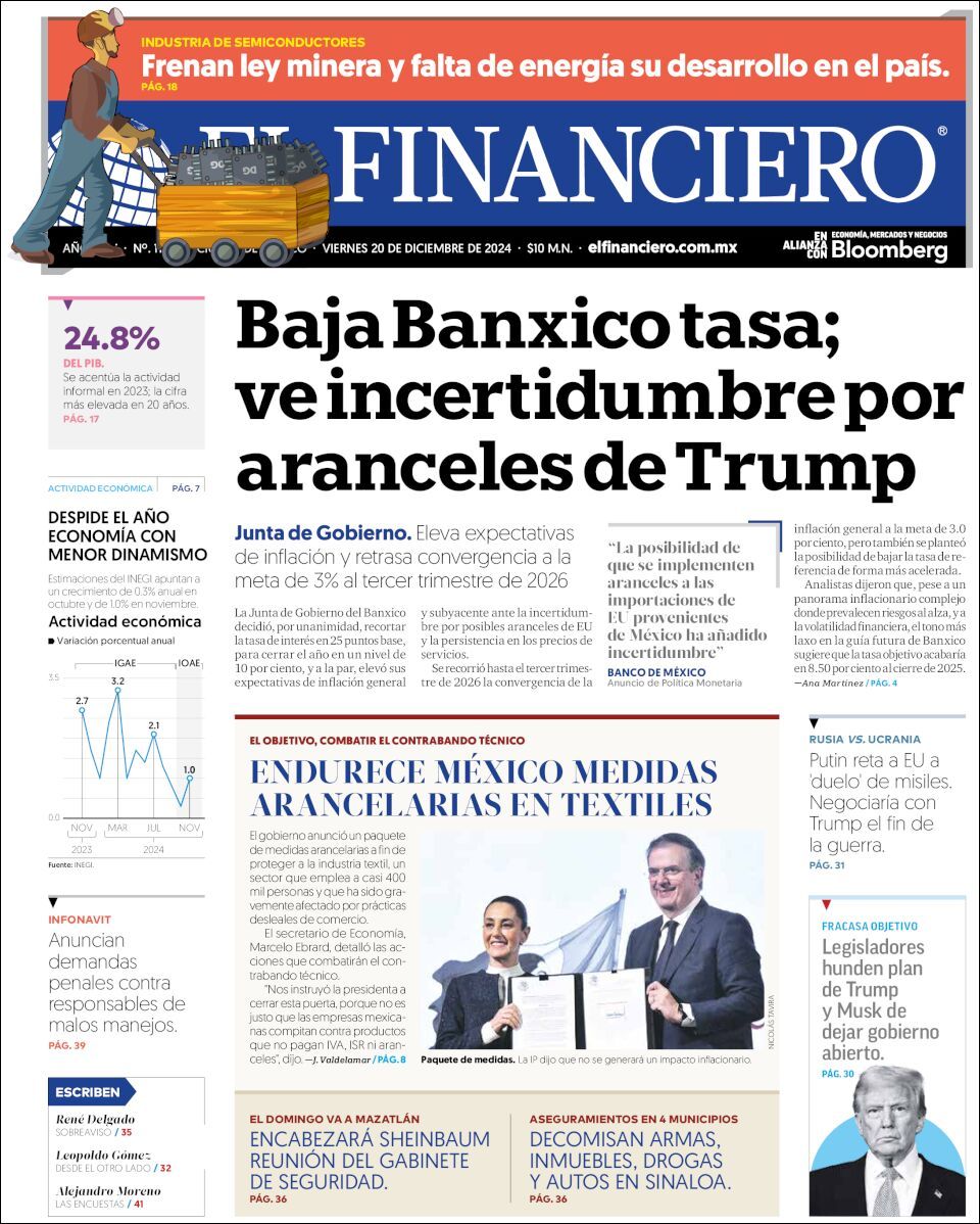 El Financiero, edición del viernes 20 de diciembre de 2024