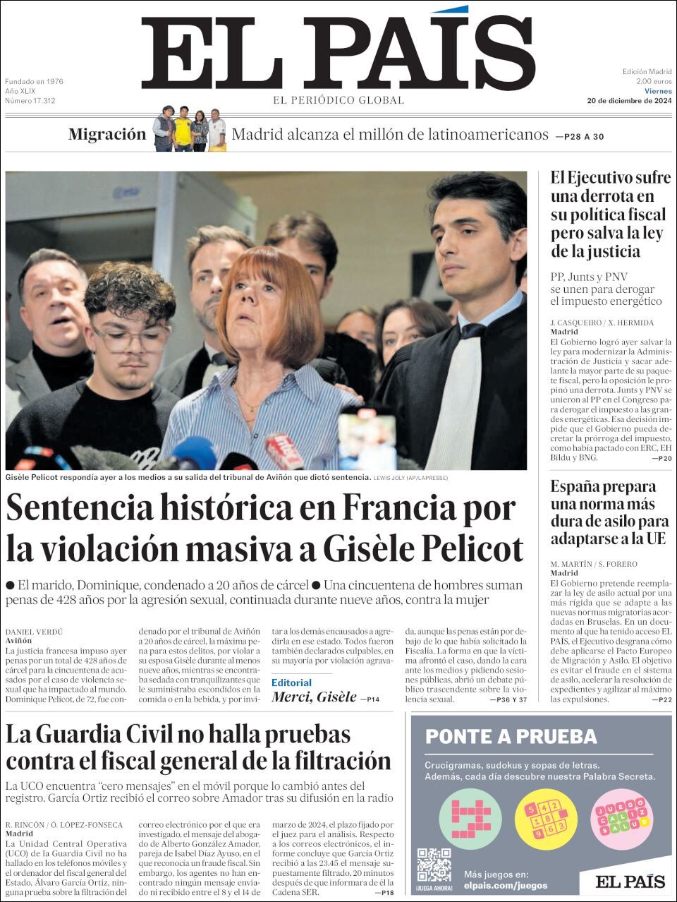 El País, edición del viernes 20 de diciembre de 2024