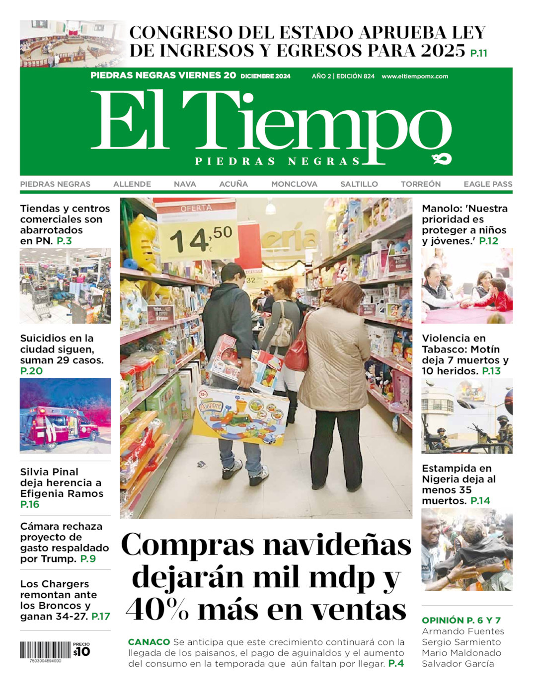 El Tiempo Piedras Negras, edición del viernes 20 de diciembre de 2024