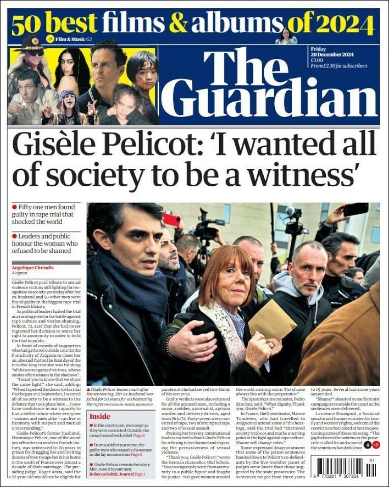 The Guardian, edición del viernes 20 de diciembre de 2024