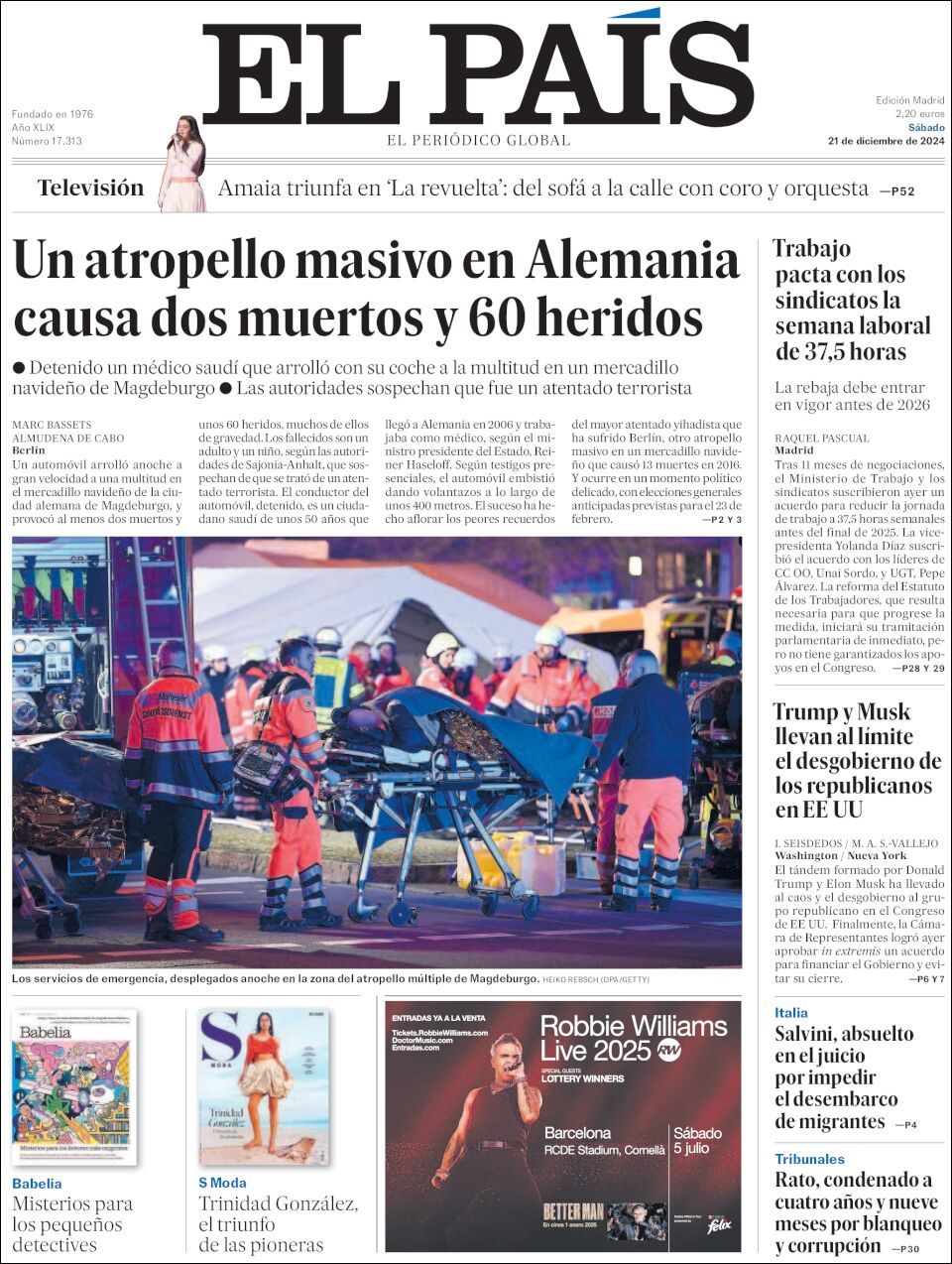 El País, edición del sábado 21 de diciembre de 2024