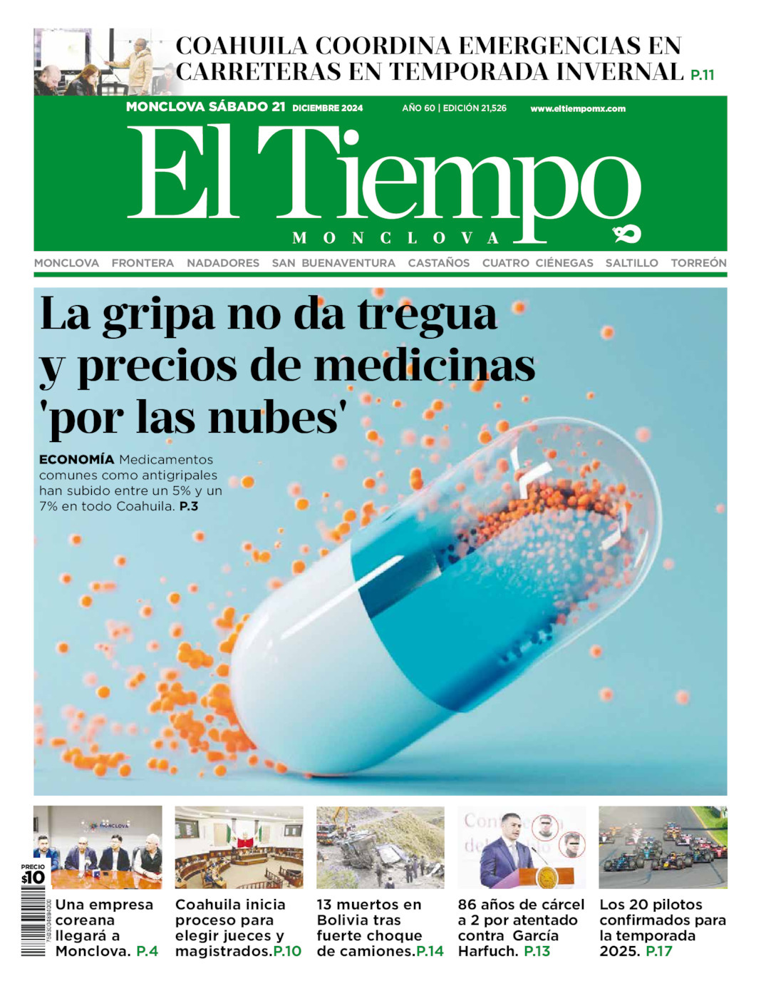 El Tiempo Monclova, edición del sábado 21 de diciembre de 2024