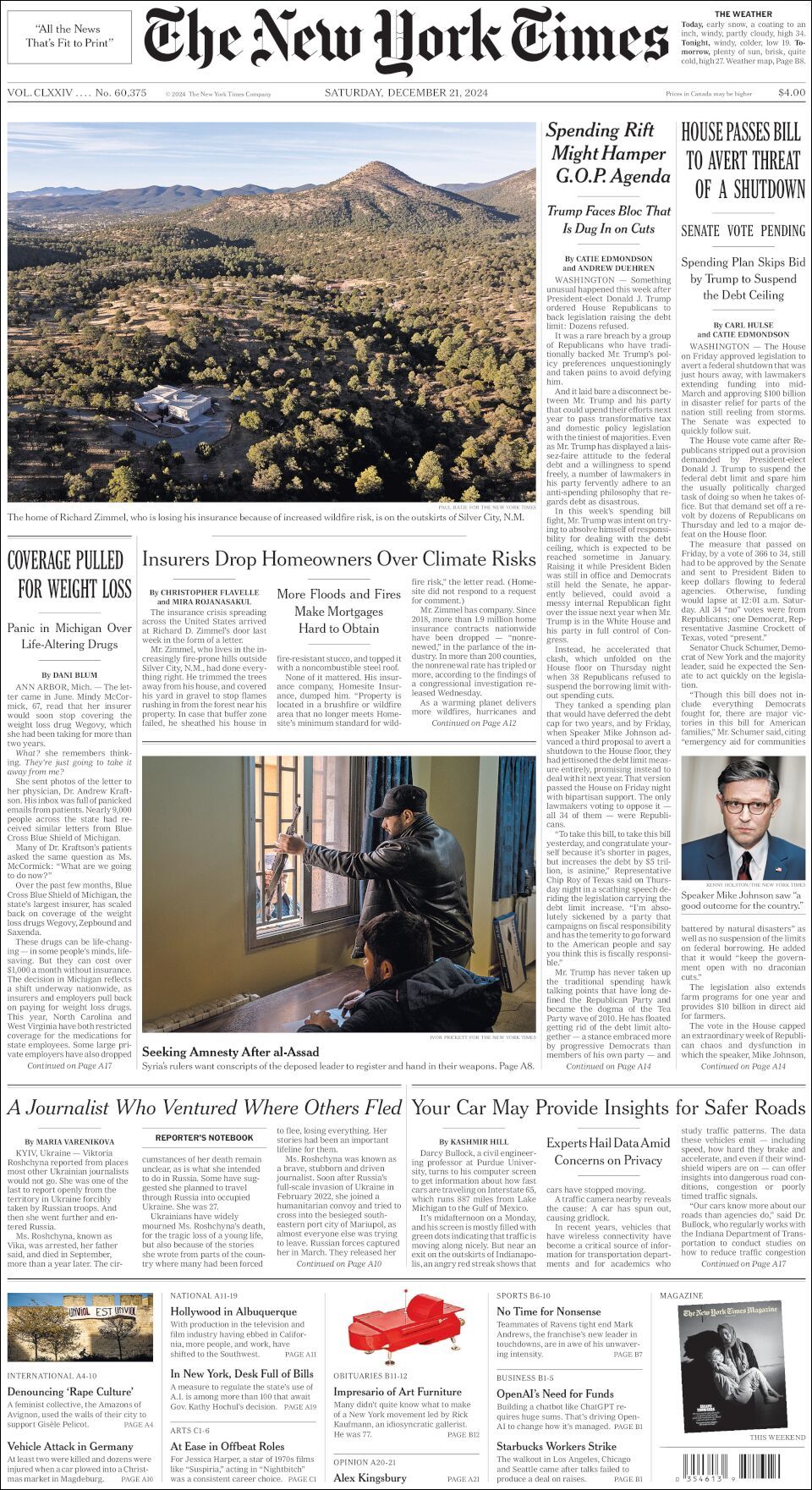 The New York Times, edición del sábado 21 de diciembre de 2024