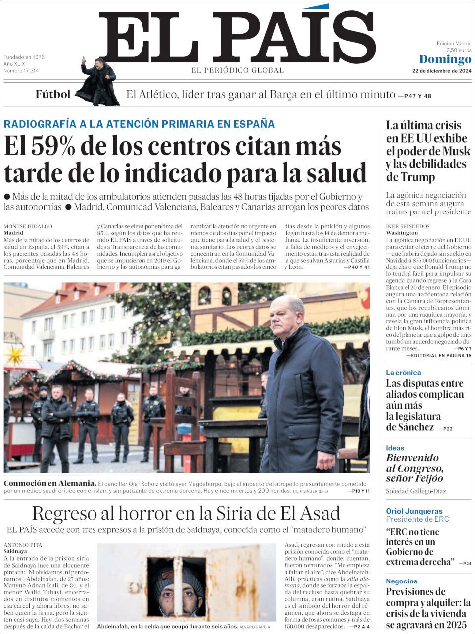 El País, edición del domingo 22 de diciembre de 2024