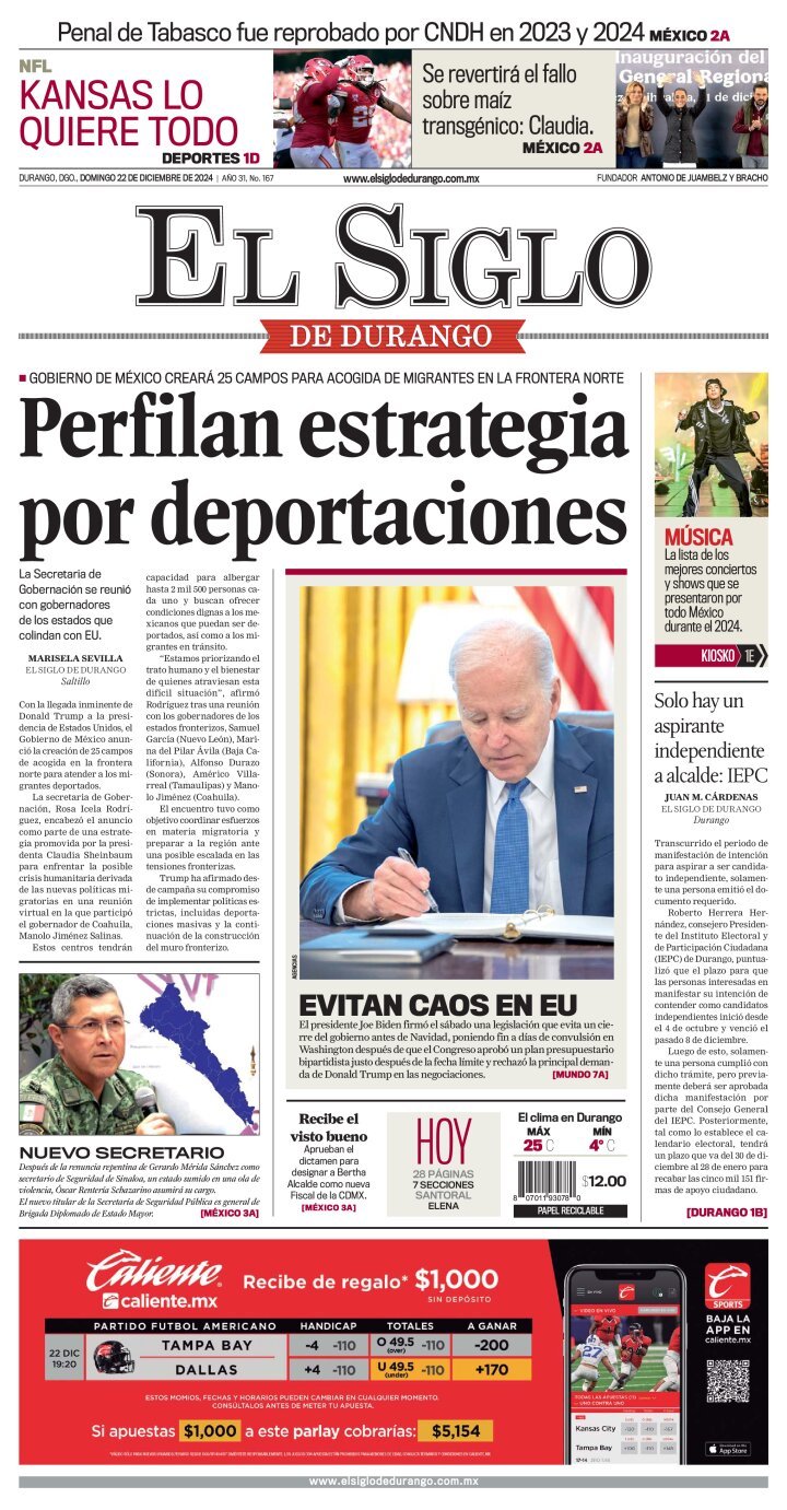 El Siglo de Durango, edición del domingo 22 de diciembre de 2024