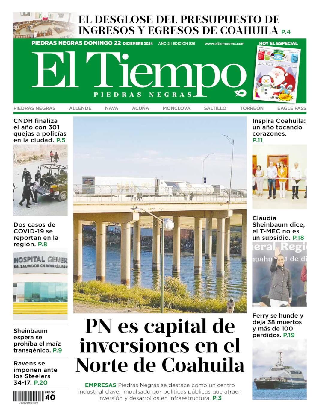 El Tiempo Piedras Negras, edición del domingo 22 de diciembre de 2024