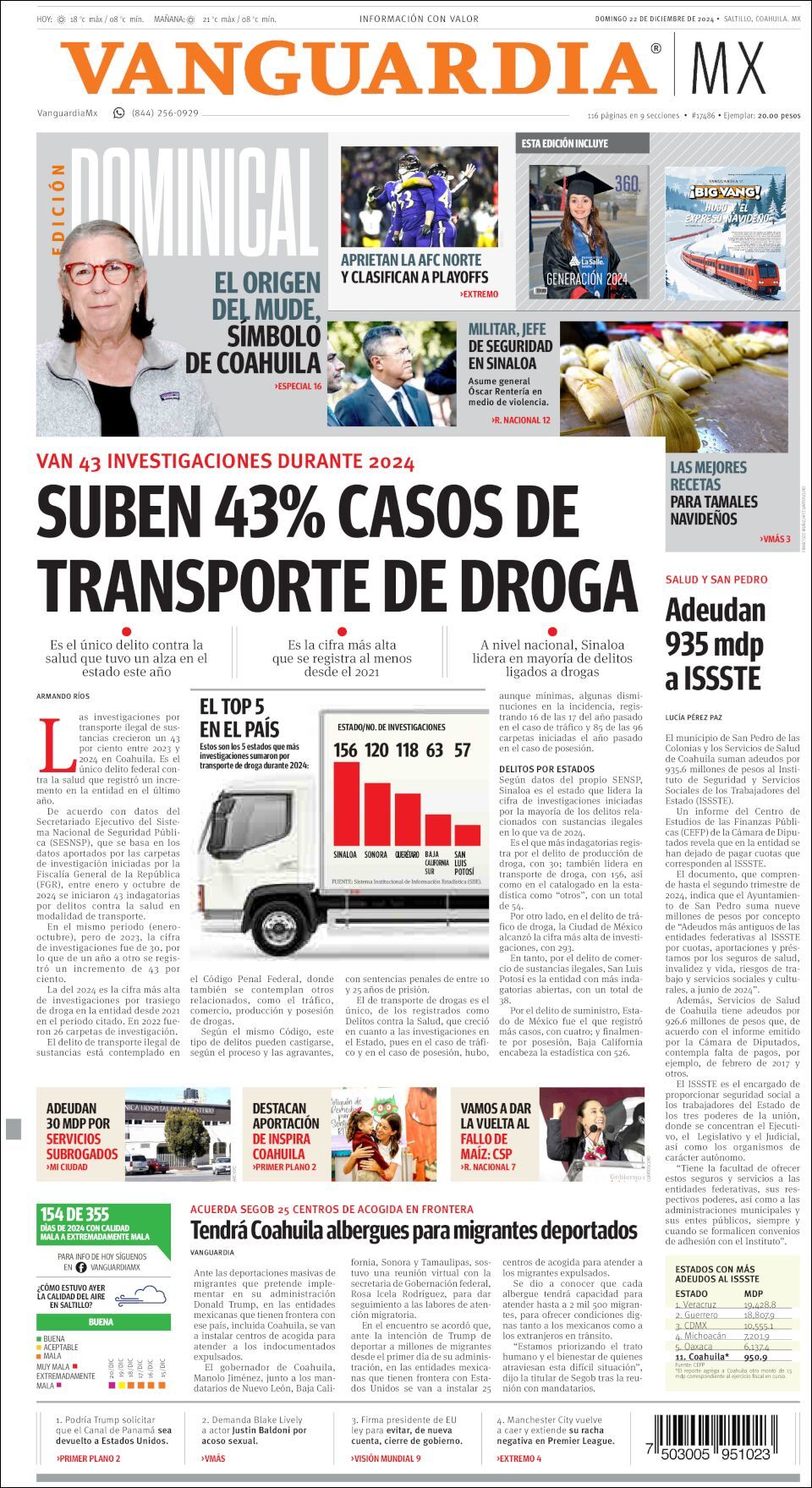 Vanguardia, edición del domingo 22 de diciembre de 2024