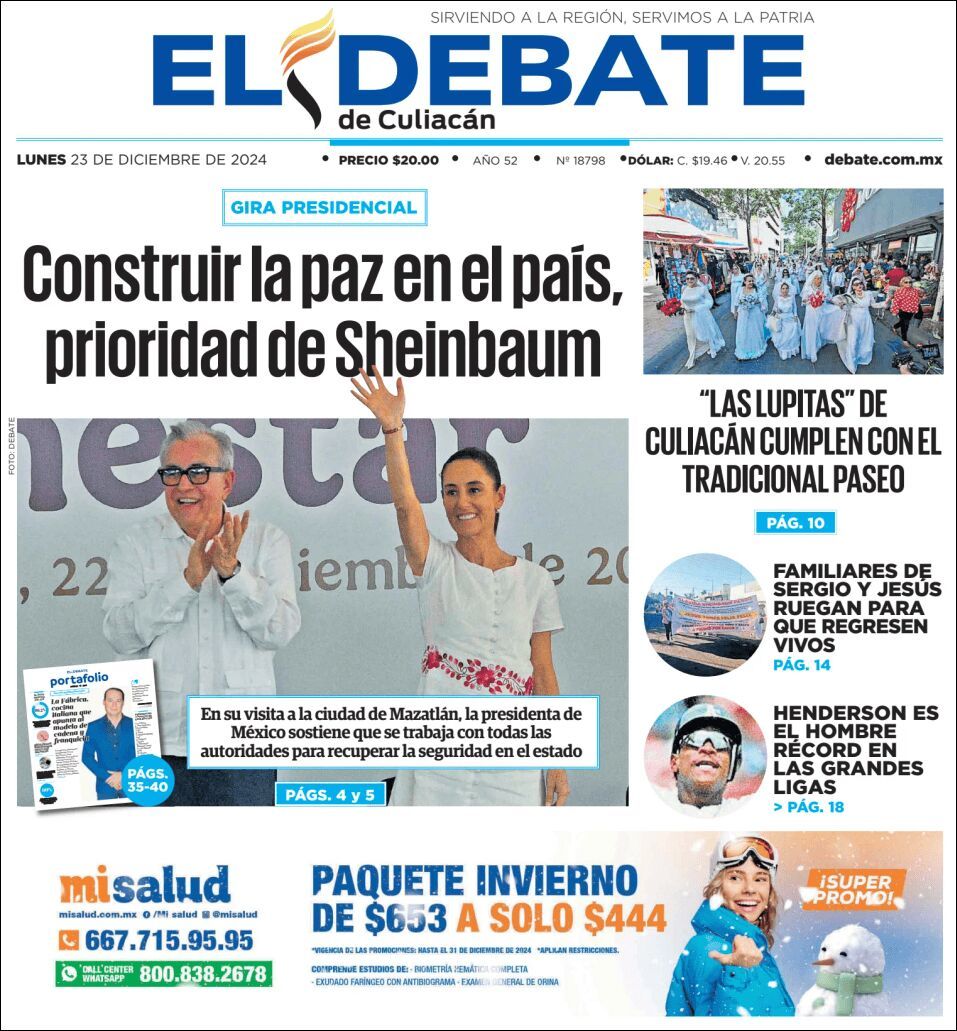 El Debate Culiacán, edición del lunes 23 de diciembre de 2024