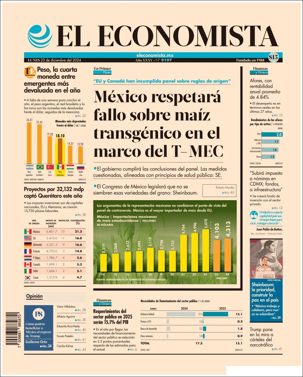 El Economista, edición del lunes 23 de diciembre de 2024