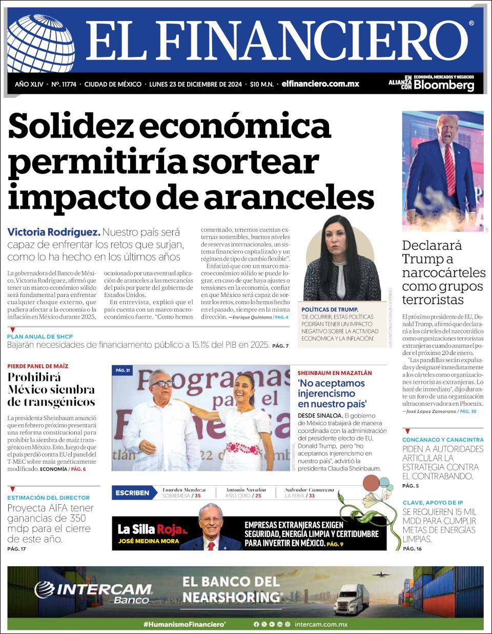 El Financiero, edición del lunes 23 de diciembre de 2024