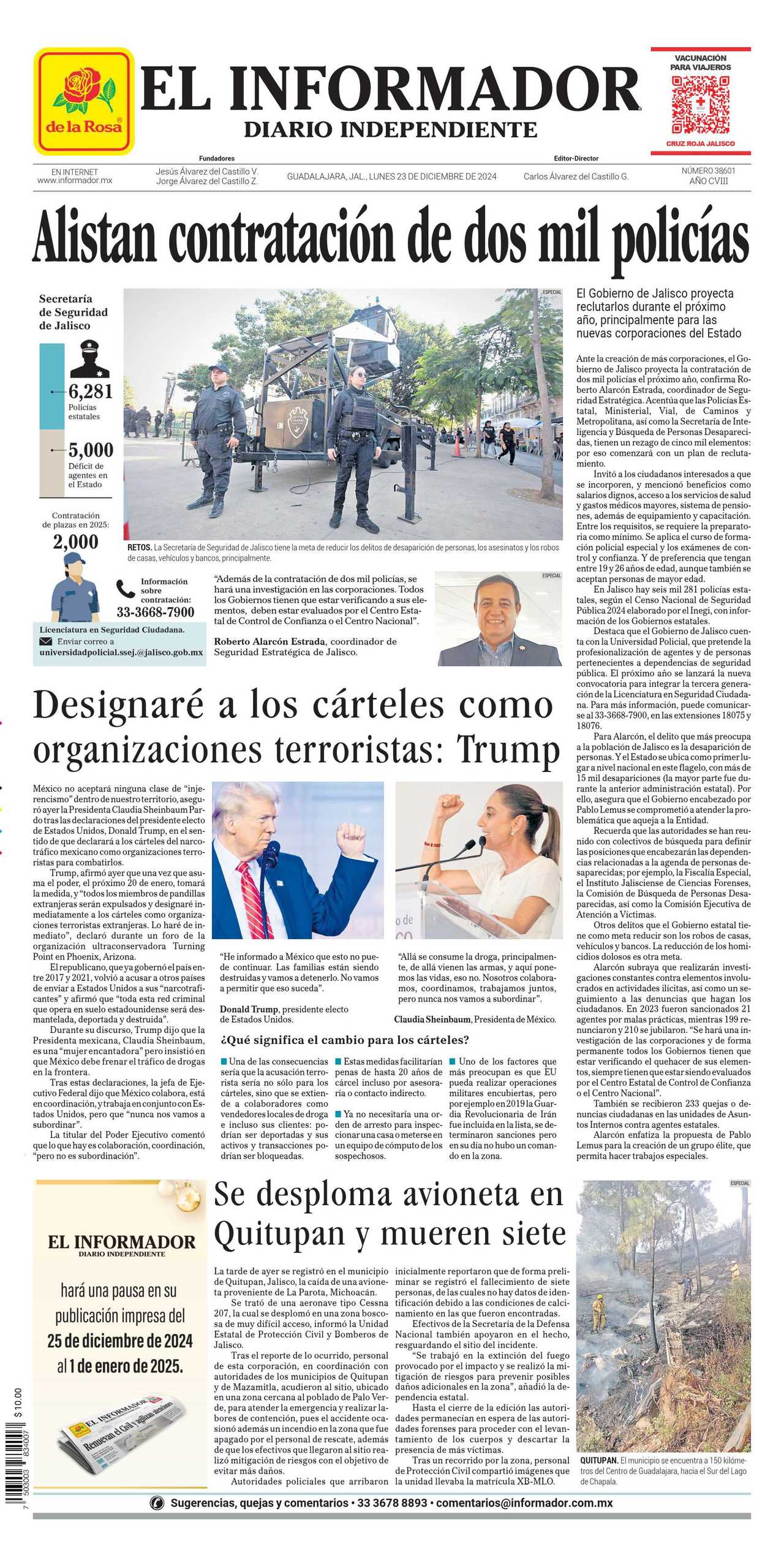 El Informador, edición del lunes 23 de diciembre de 2024