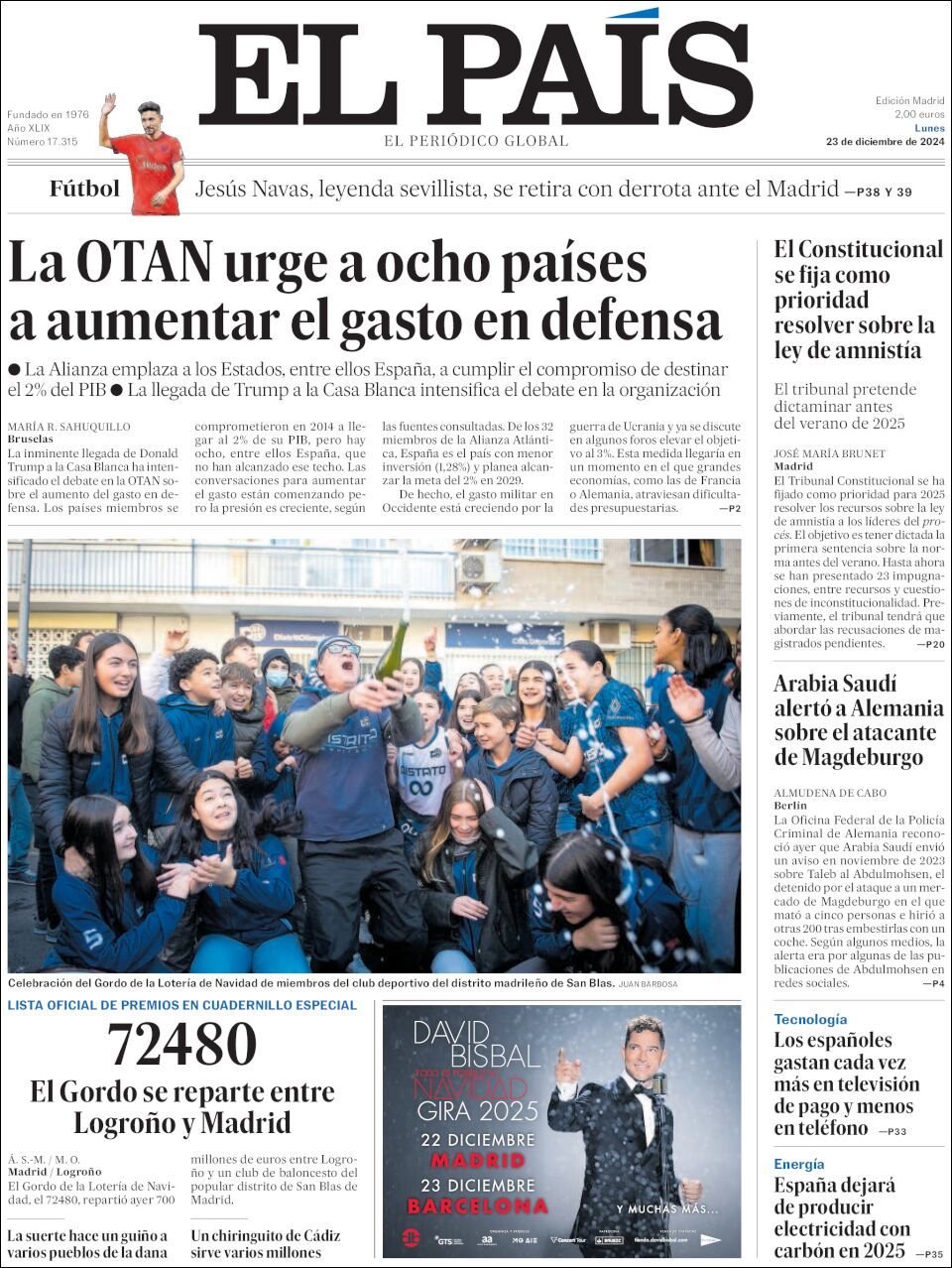 El País, edición del lunes 23 de diciembre de 2024