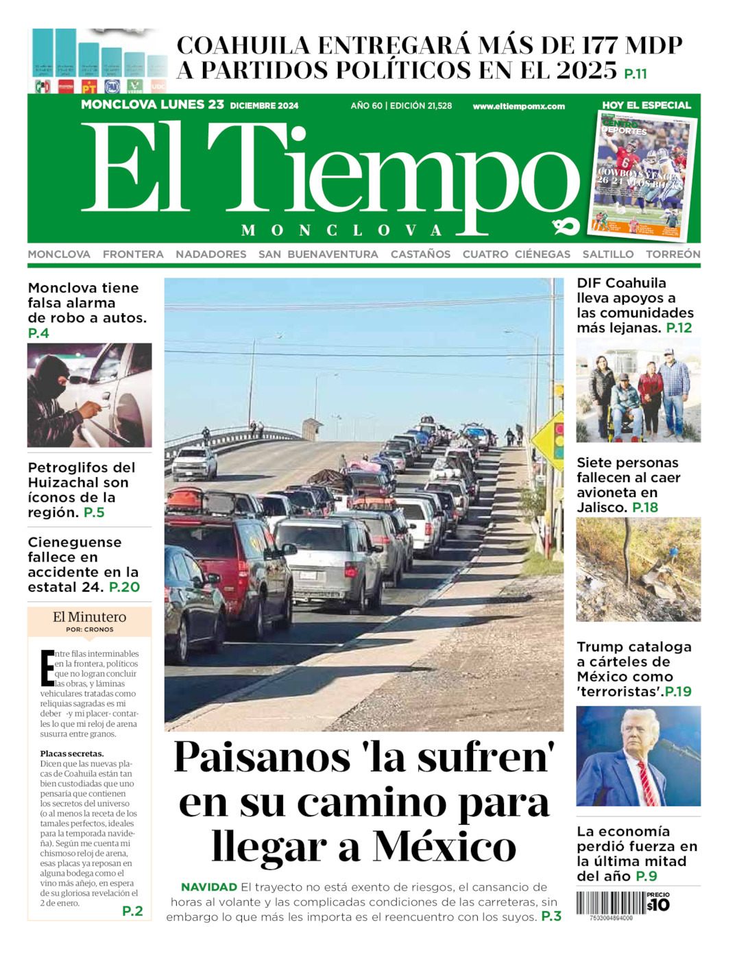 El Tiempo Monclova, edición del lunes 23 de diciembre de 2024