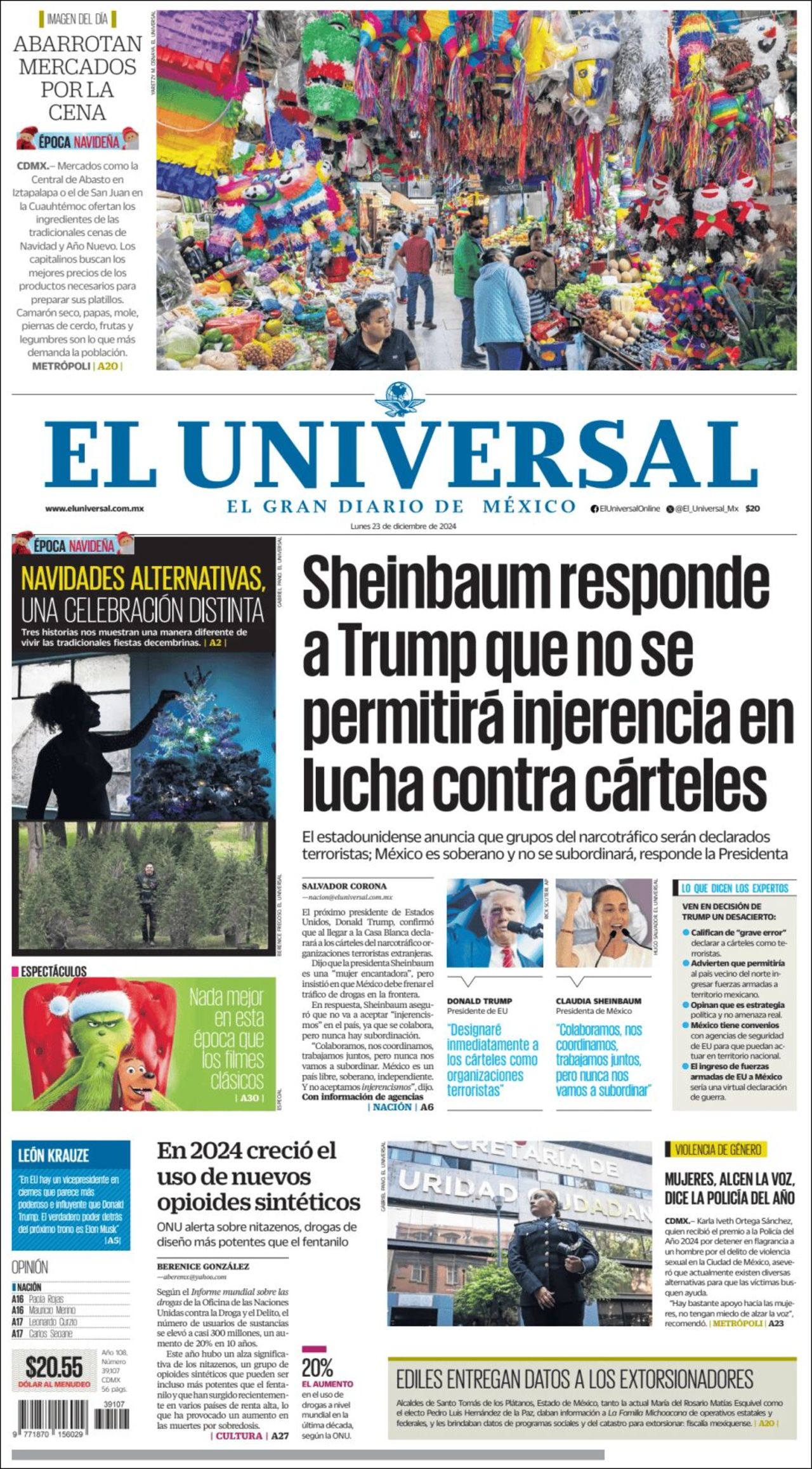 El Universal, edición del lunes 23 de diciembre de 2024