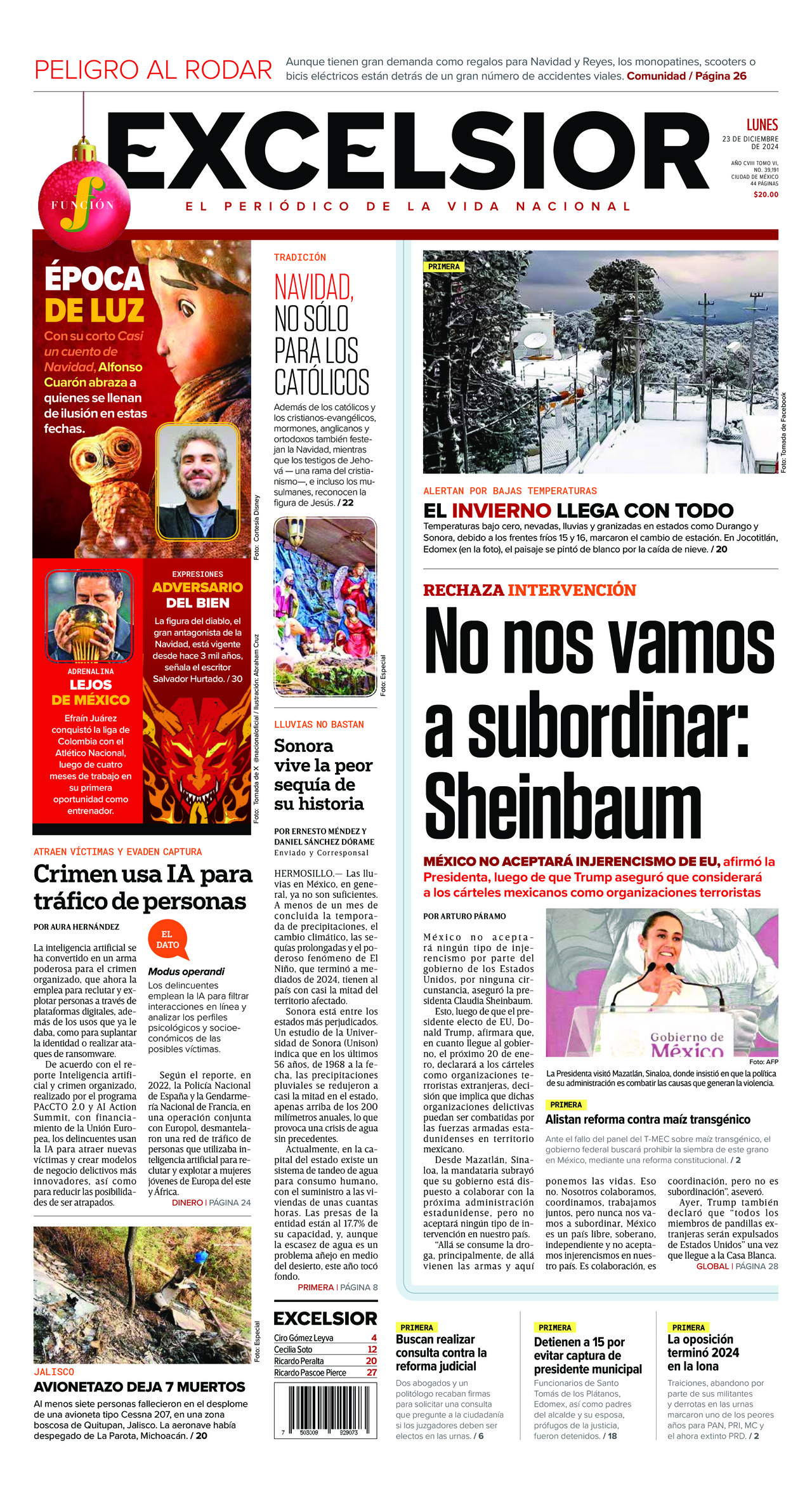 Excelsior, edición del lunes 23 de diciembre de 2024