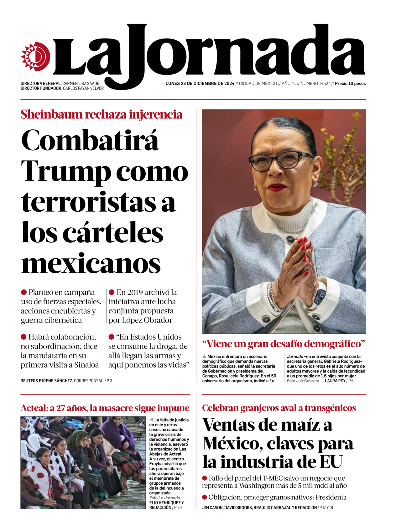 La Jornada, edición del lunes 23 de diciembre de 2024