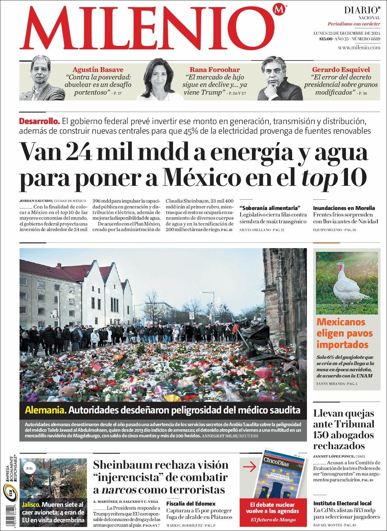 Milenio, edición del lunes 23 de diciembre de 2024