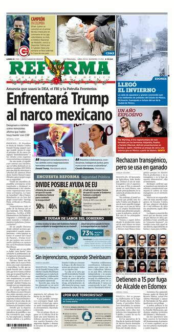 Reforma, edición del lunes 23 de diciembre de 2024