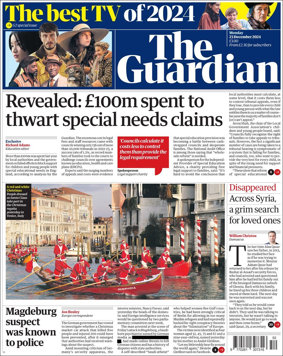 The Guardian, edición del lunes 23 de diciembre de 2024