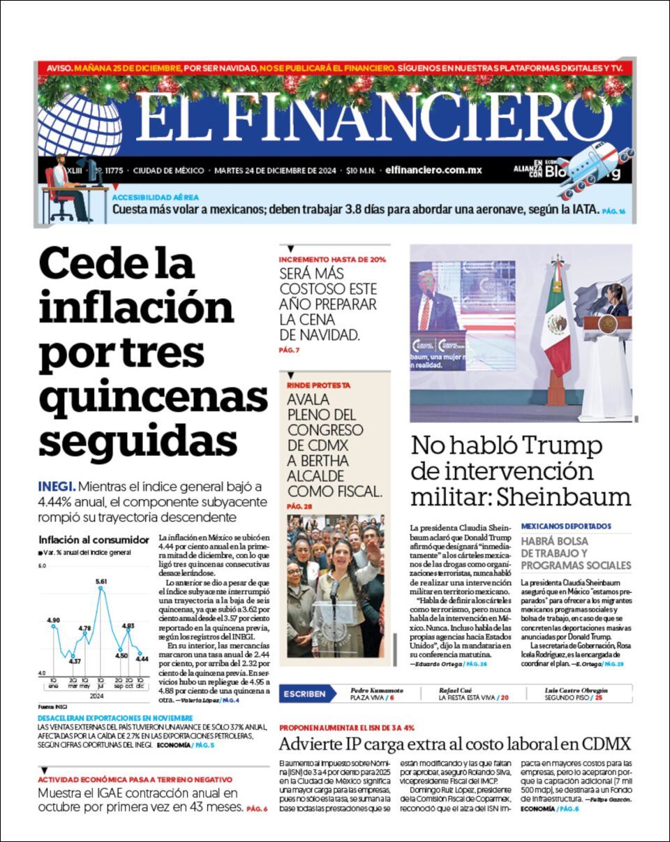 El Financiero, edición del martes 24 de diciembre de 2024