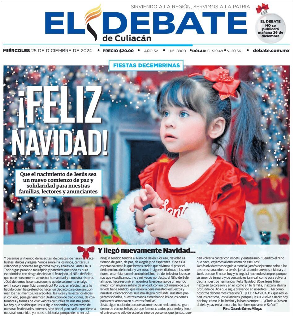 El Debate Culiacán, edición del miércoles 25 de diciembre de 2024