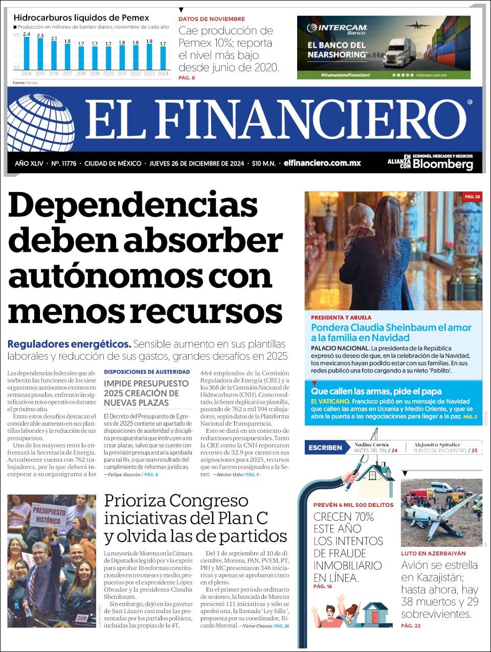 El Financiero, edición del jueves 26 de diciembre de 2024