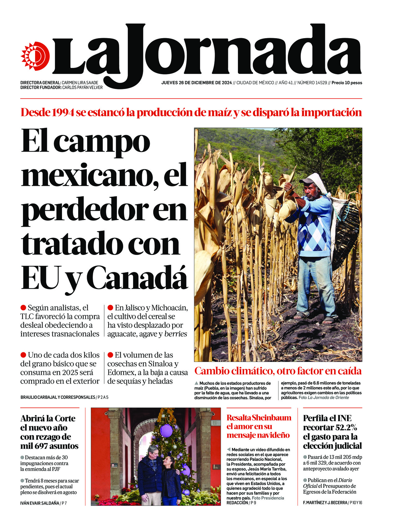 La Jornada, edición del jueves 26 de diciembre de 2024