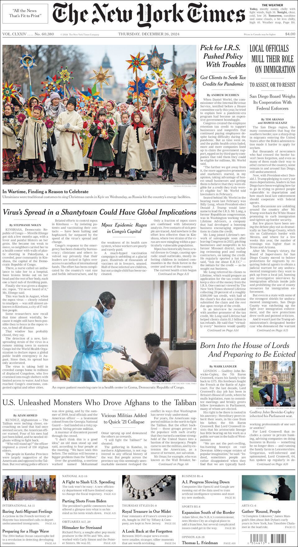 The New York Times, edición del jueves 26 de diciembre de 2024