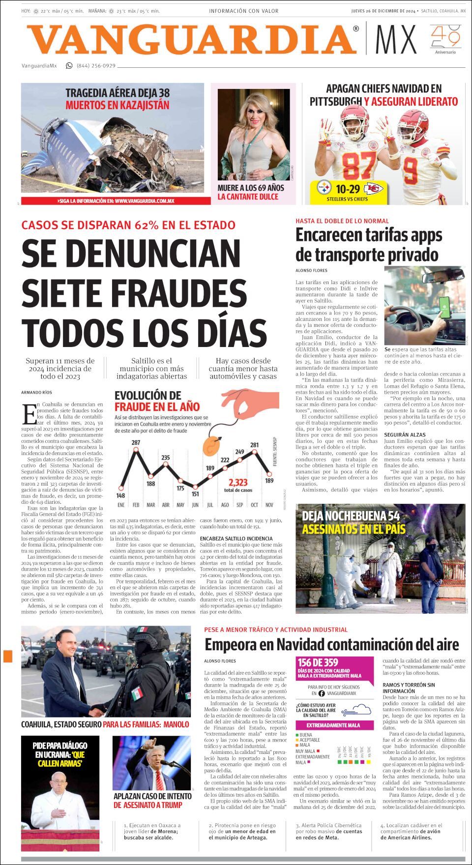 Vanguardia, edición del jueves 26 de diciembre de 2024