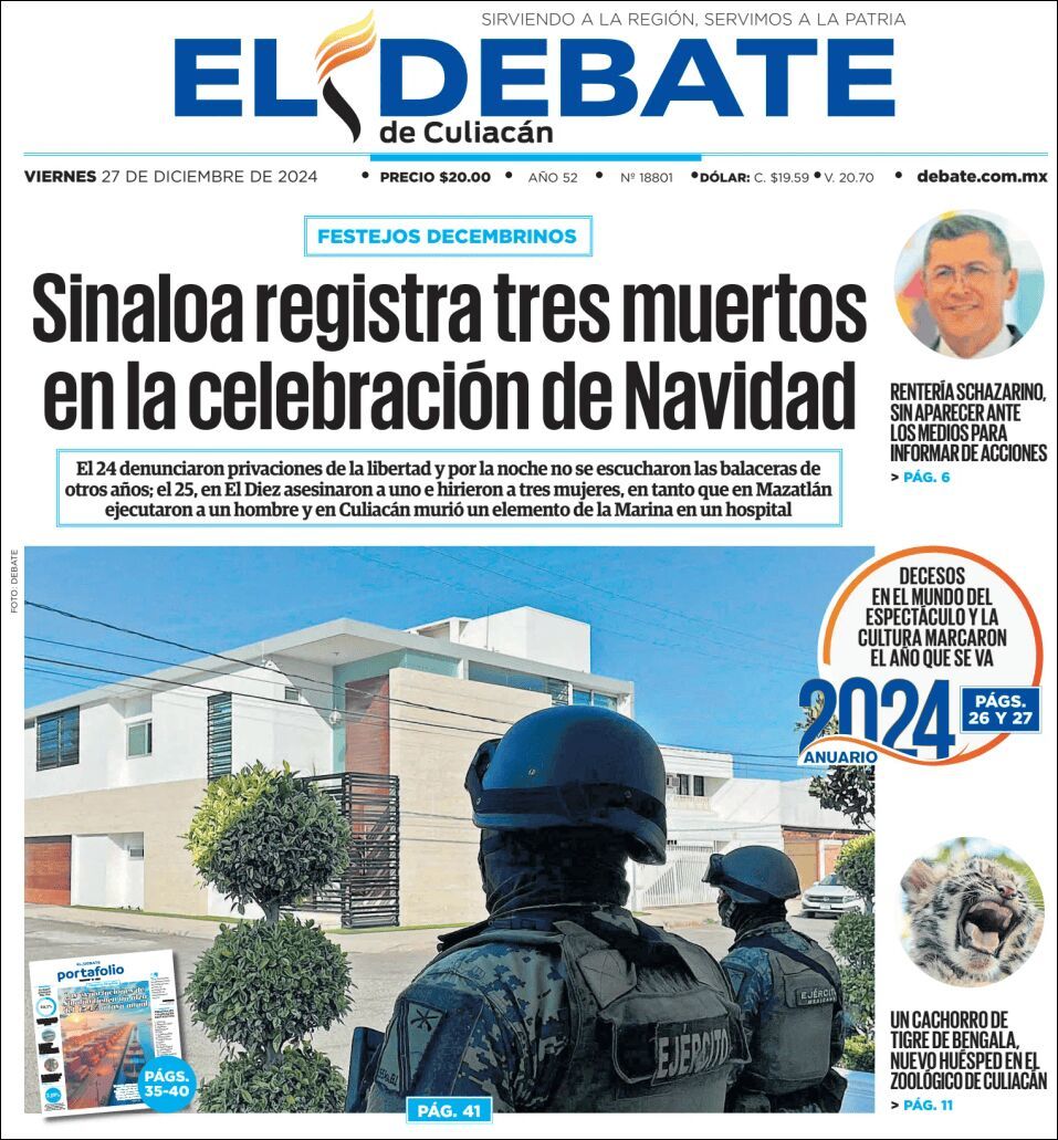 El Debate Culiacán, edición del viernes 27 de diciembre de 2024