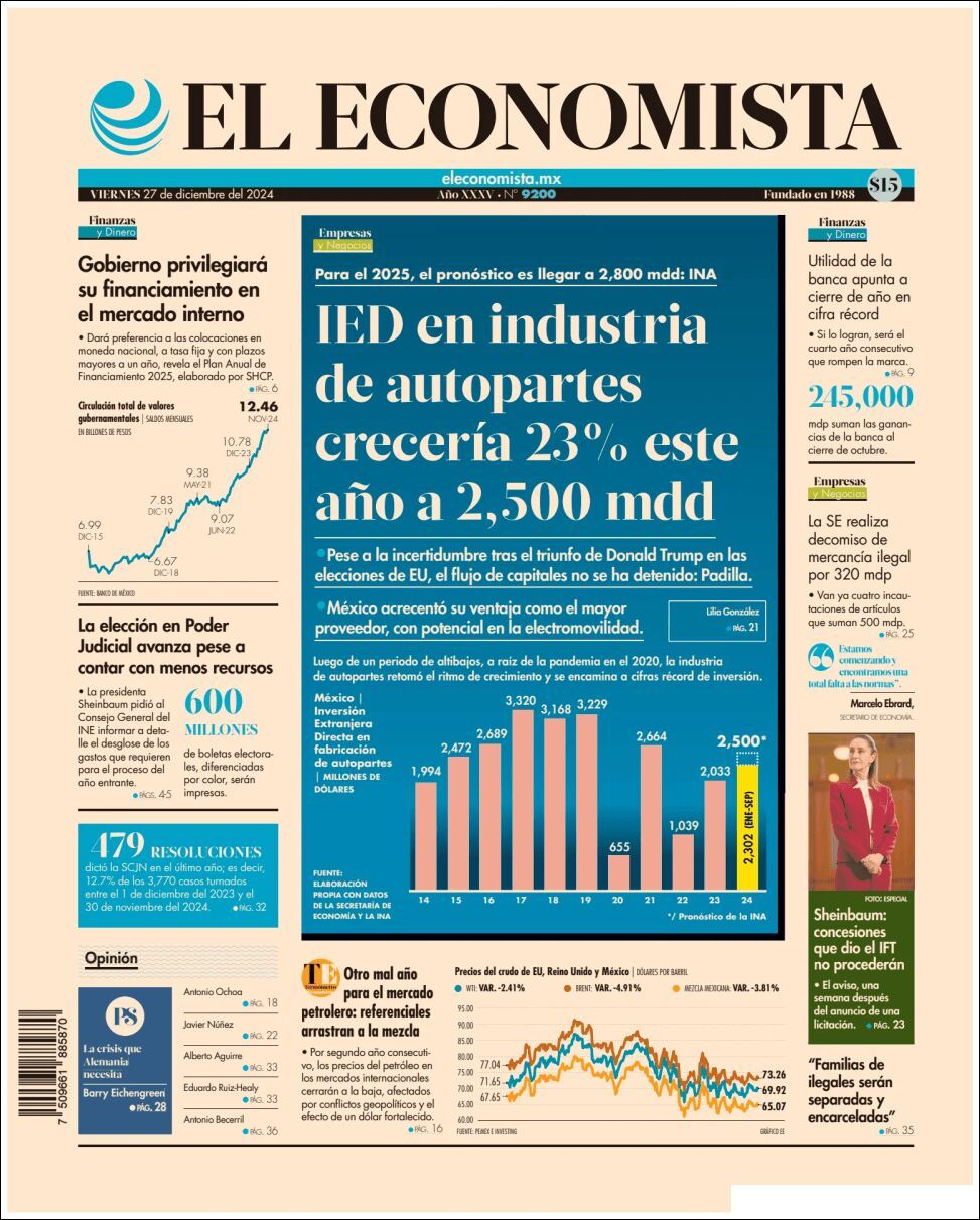 El Economista, edición del viernes 27 de diciembre de 2024