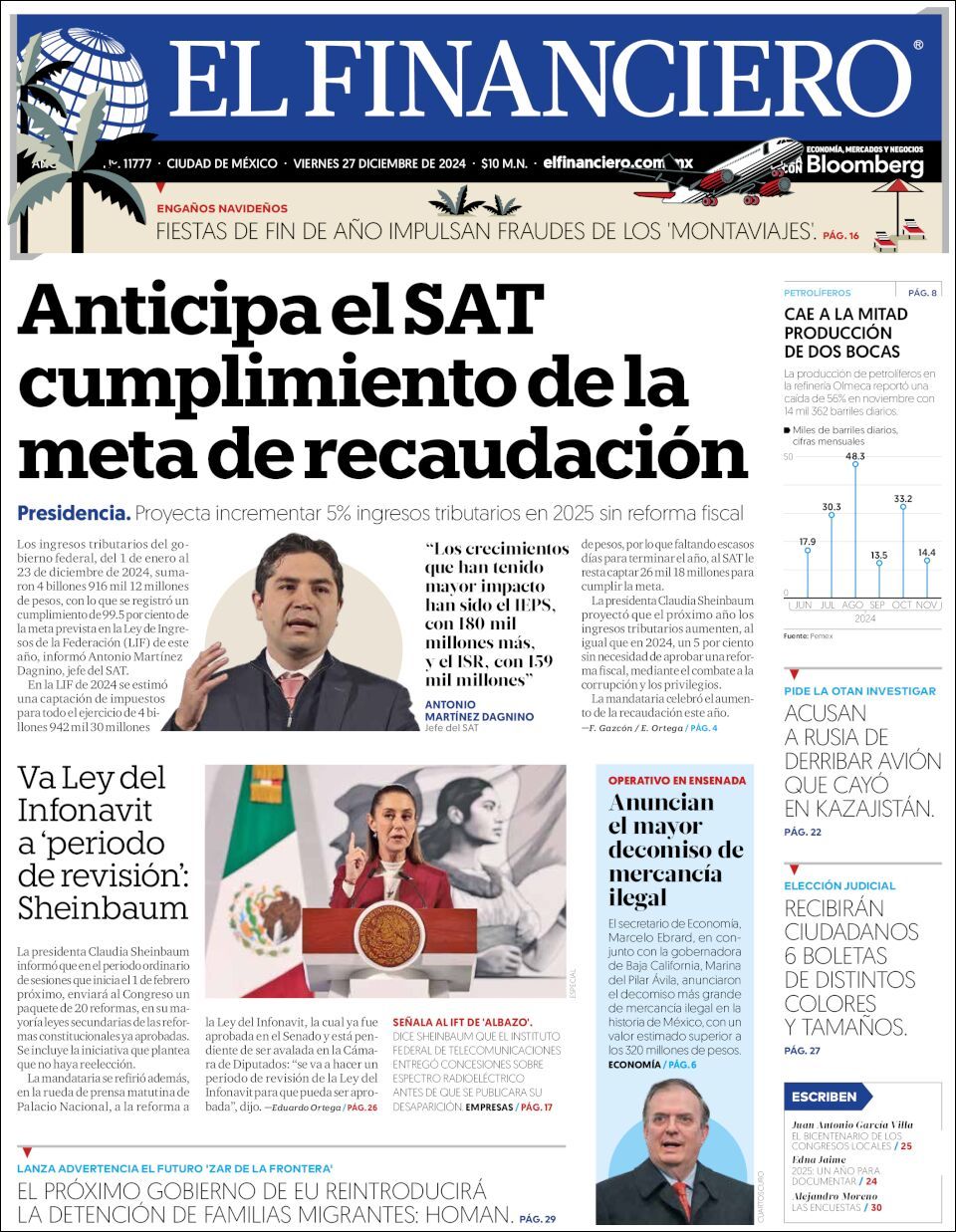 El Financiero, edición del viernes 27 de diciembre de 2024